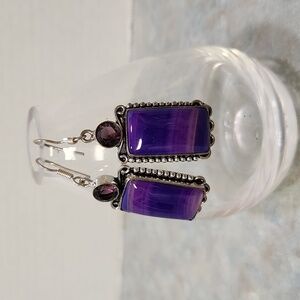 Purple agate & amethyst silver earrings